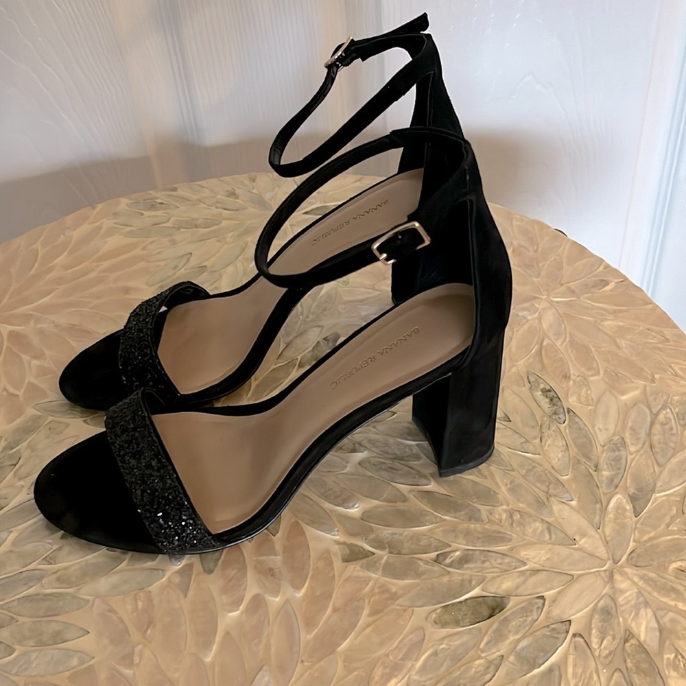 Banana Republic Black Sequin High Block Sandal Heels